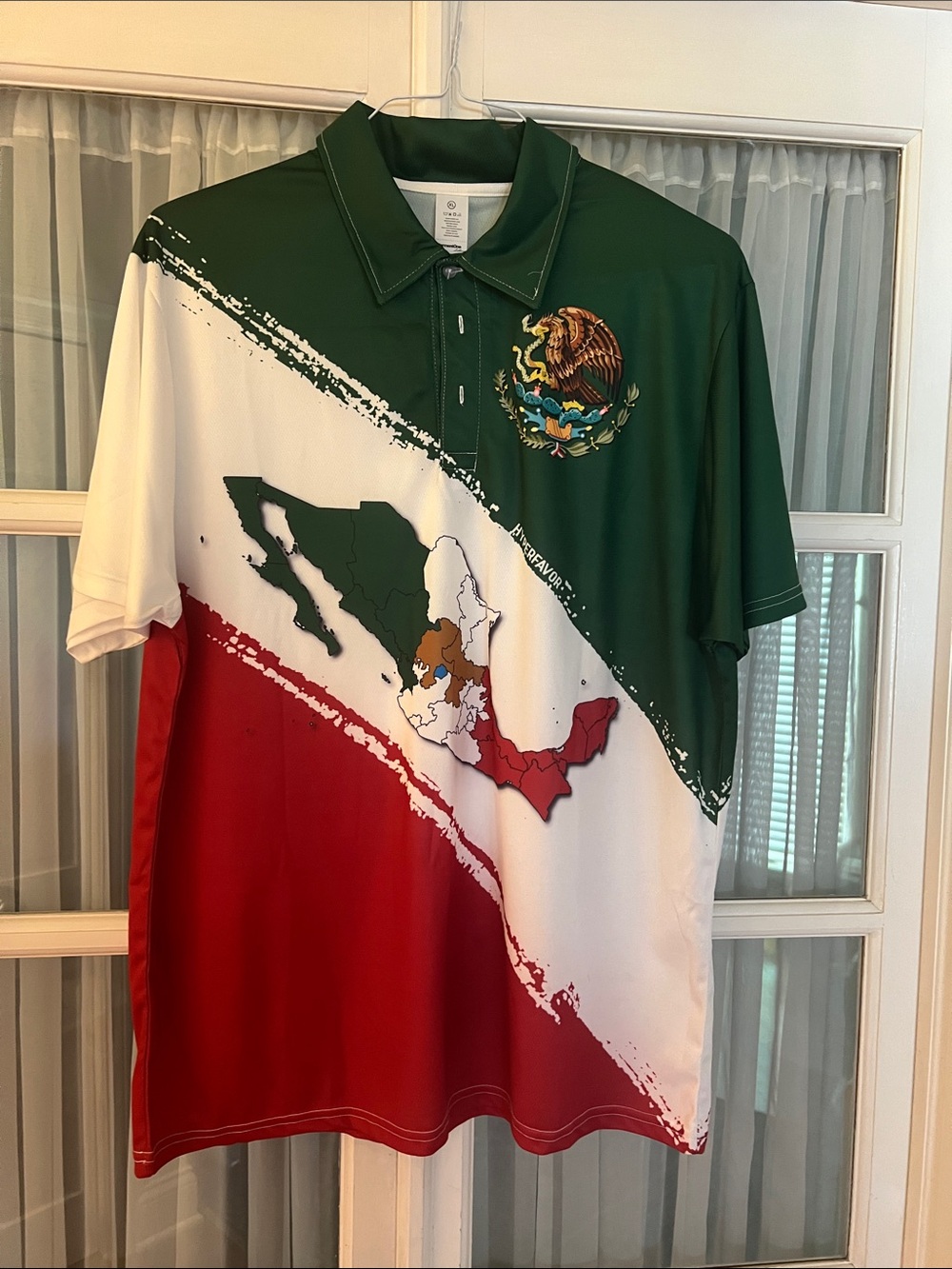 Men's Tricolor Mexico Polo Shirt with Map Graphic - Green/White/Red